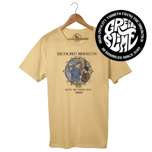 Duncan Browne “Give & Take” T-shirt in Nispero color with vintage-style graphic